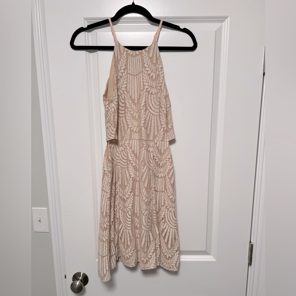 Pale pink lace mini dress